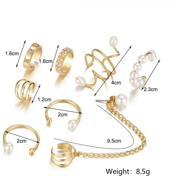 9Pcs Gold Pearl Non-Piercing Ear Cuffs for Women - Dainty, Chunky Charm, Stylish - Picture 4 of 8